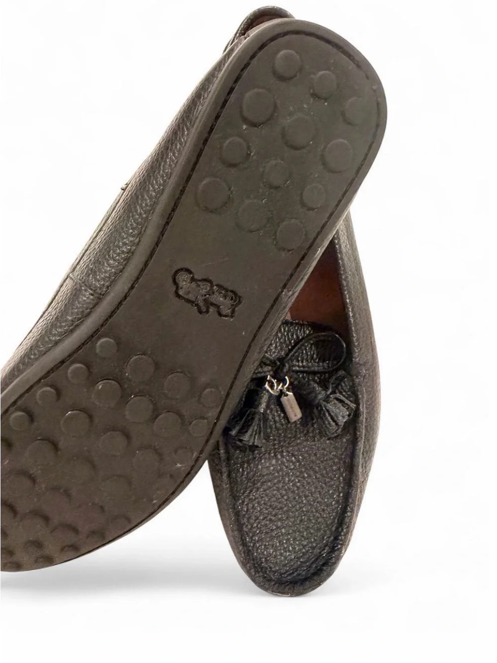 Women's Coach Black Pebbled Leather Tassel Moccasin Loafers